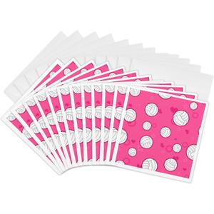 3dRose Set of 12 Greeting Cards, Pink Volleyball Pattern (gc_195244_2)