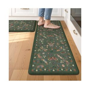 LEEVAN Anti Fatigue Mats for Kitchen Floor Non-Slip, Cushioned Kitchen Mats for Floor 2 Piece, Green Memory Foam Kitchen Mat Set, Waterproof Ergonomic Standing Mat for Bar, Office,Desk, Laundry