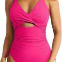 Aleumdr Women's Ribbed One Piece Swimsuit Tummy Control High Cut Bathing Suit Sexy V Neck Criss Cross Monikini, XL