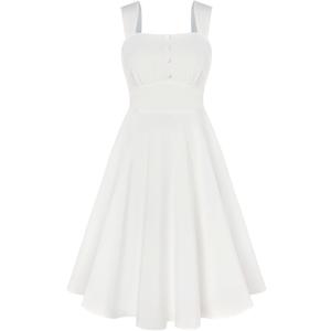 Belle Poque Square Neck Sundress for Women A Line Midi Dress Summer Cocktail Tea Party Dress with Pockets