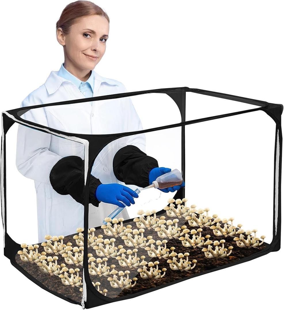 Still Air Box, Mushroom Grow Kit, Portable Compact Still Air Box Mycology for Mushroom Lovers, Mushroom Fruiting Chamber for Mycology Supplies/Home Scientists (35.5x23.5x23.5 inch) - Black