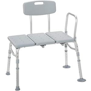 Drive Medical 12011KD-1 Tub Transfer Bench For Bathtub, Height Adjustable Shower Bench with Backrest, Shower Shower Chair Bath Seat for Elderly, Seniors, Arm Support for Transfer, 400 Weight Cap