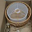 Plug in Pendant Light Rattan Hanging Lights with Plug in Cord, Woven & Fabric 2 in 1 LampShade, Hanging Lamp Plug in for Bedroom Living Room Kitchen Island (Bulb Included) (Beige)