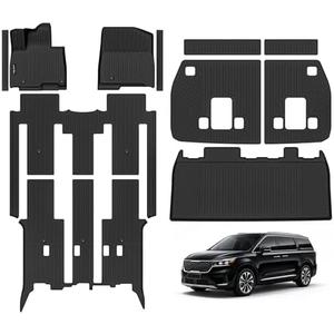 Tongama-Floor Mats for 2025 2026 Kia Carnival Hybrid 8 Seats(Not for Gas/7 Seats), All Weather TPE Floor Liners & Trunk Mat & Backrest Mats & Door Sill Guards for Kia Carnival Hybrid Accessories