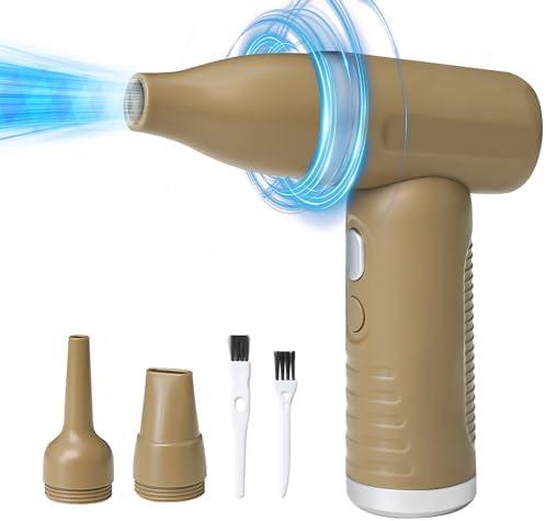 Buzveuya Compressed Air Duster - 3-Phase Brushless Motor, 7.2m/s Super Strong Wind, Multifunctional Jet Fan for Home, Office, Car, and More - Rechargeable and Mini Portable Design (Sandy Yellow)