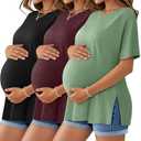 Huukeay 3 Pack Women's Maternity Shirts Loose Fit Pregnancy Tunic Tops Split Side Casual Summer Oversized Pregnancy Clothes