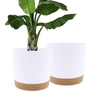 QCQHDU 12 inch Plant Pot, 2 Pack Planters for Indoor Plants with Drainage Holes & Saucer, Outdoor Flower Pots Home Garden Modern Decor (White)