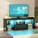 CHOEZON TV Stand with Power Outlet, Modern TV Cabinet for 55 60 inch TVs, Media TV Console with LED Light Strip, Media Entertainment Center with Storage, for Living Room, Bedroom, Black MDS02UDBB