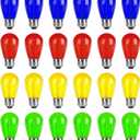 Christmas Light Bulbs 24-Pack S14 Colored LED String Light Bulbs Replacement, E26 Base 1W Plastic Shatterproof Waterproof, Christmas Light Bulb Red, Green, Yellow, Blue (Multi-colored-120v)