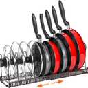 Pot Rack Organizer -Expandable Pot and Pan Organizer for Cabinet,Pot Lid Organizer Holder with 10 Adjustable Compartment for Kitchen Cabinet Cookware Baking Frying Rack,Bronze
