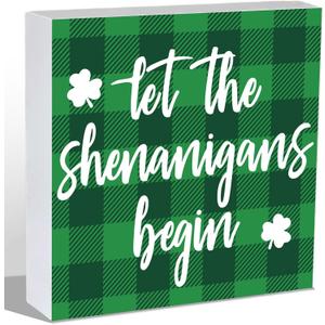 St Patricks Day Decorations St Patricks Day Decor Indoor Table Buffalo Plaid Home Room Office Bathroom Wood Box Sign Rustic Wooden Shelf Desk Decor Season House Warming Gifts 5.9 x 5.9 Inch Style 2