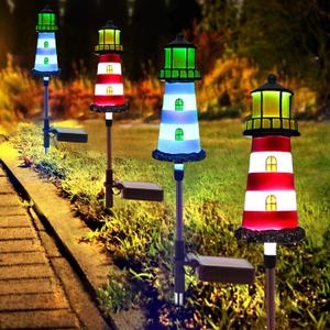 Solar Powered Waterproof Garden Lights 4 Pack Lighthouse Design for Outdoor Garden Lighting, Backyard Decorations & DIY Backyard Patio, Must-Have for Patio Lovers, 2.5 x 2.5 x 16 inches