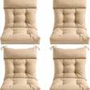 4 Pcs Outdoor Patio Chair Cushions, Thick Seat Pads for Garden Furniture, Waterproof Non Slip Chair Cushions with Ties, Replacement Cushion Set for Porch, Yard, Balcony-Brown