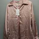 GRACE KARIN Business Casual Tops for Women Satin Silk Blouse Collared V Neck Long Sleeve Work Shirts Dressy Tops Fall Clothes (Medium, Pink)