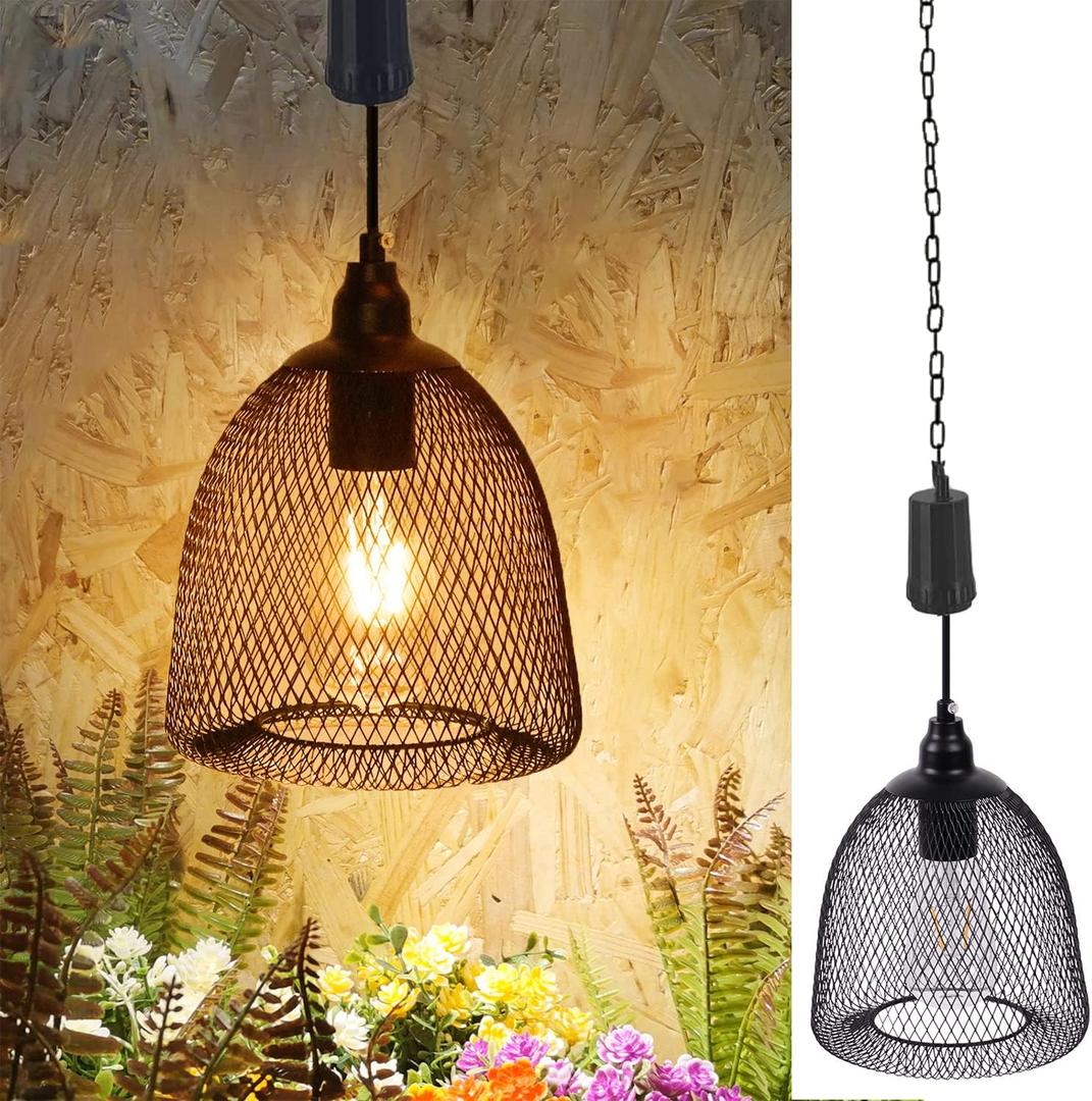 Pearstar Pendant Lamp with Battery, Outdoor Metal Lamp Hanging with 6-Hour Timer, Battery Operated Pendant Light, Waterproof Indoor Garden Ceiling Light for Balcony, Patios, Yard (Oval)