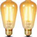 DiCUNO E26 Edison Bulbs 60W, 2200K Amber Warm, 6W LED Edison Bulb ST64, Amber Glass, Vintage LED Light for Home, 600LM, Non-Dimmable, CRI 80, Pack of 2