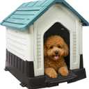 Dog House Indoor Outdoor Durable Waterproof Pet Plastic Dog House for Medium Large Dogs Insulated Puppy Shelter Kennel Crate with Air Vents and Elevated Floor (Blue, 28.7" W x 23.8"D x 26.5"H)