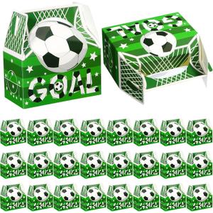 Zonon 25 Pcs Soccer Party Favor Boxes Soccer Treat Candy Snack Bags Party Favors Sports Football Team Goodies Gift Boxes for Birthday Baby Shower Decorations Supplies 4.8 x 2.4 x 5.2 Inch
