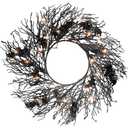 Dingion 26'' Artificial Black Twig Wreath with Glitter Bats - Halloween Black Bat Wreath Hanging Decoration for Front Door, Window, Indoor & Outdoor Halloween Party Decor