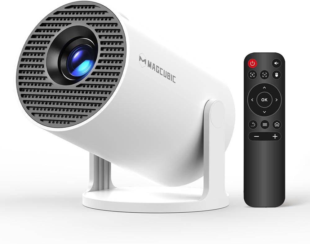 Magcubic Mini Projector with WiFi and Bluetooth, 4K Support Smart Portable Projector, Small Proyector with 200ANSl & AutoKeystone, 180 Rotation HY300Pro Video Proyector for Bedroom, Movie, Outdoor (White)
