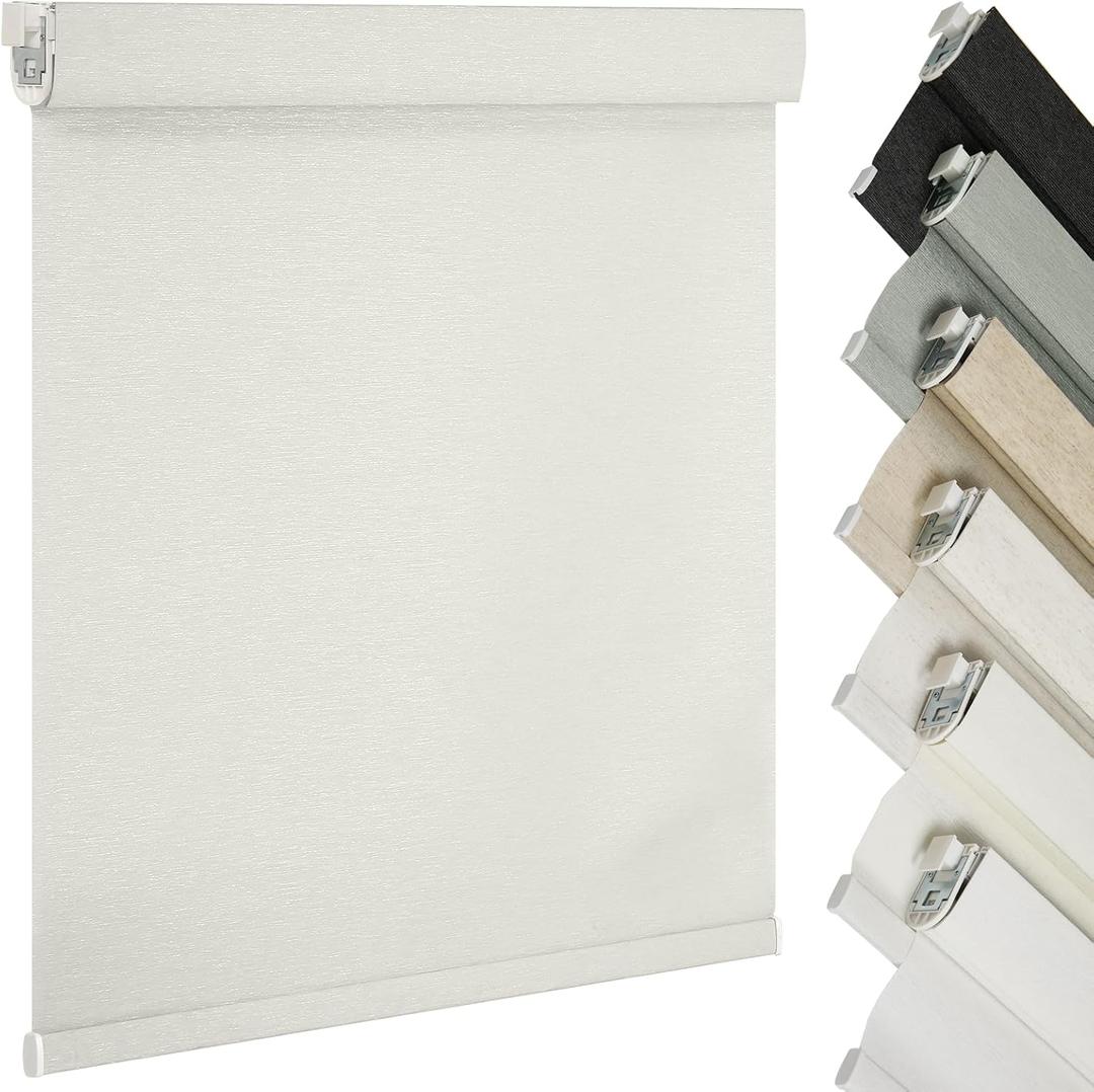 Changshade No‑Drill Cordless Light‑Filtering Roller Shades — Custom Cut, Renter‑Friendly Easy Install, Soft Daytime Privacy for Bedroom, Kids Room, Living Room & Study, Stripe Beige, 34x72 inches