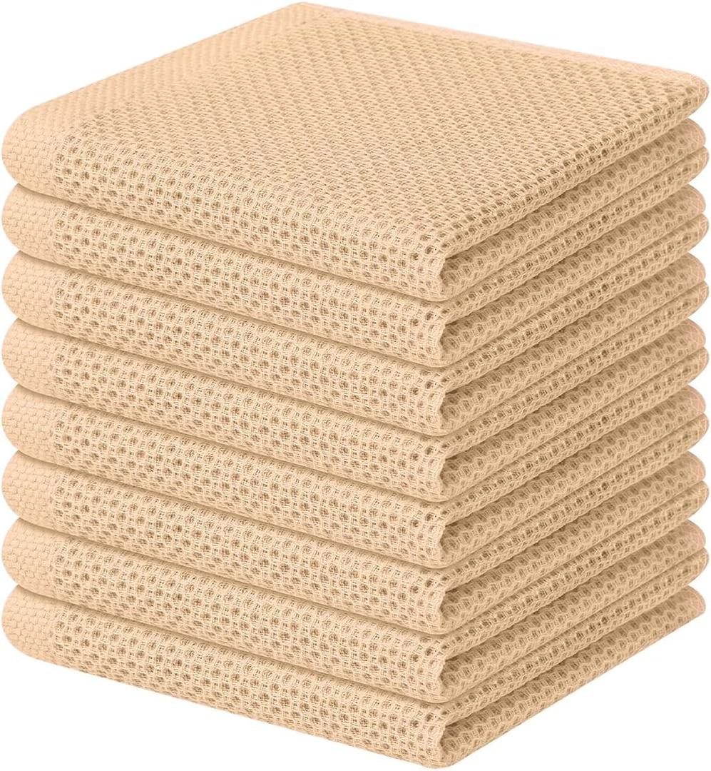 Homaxy 100% Cotton Waffle Weave Kitchen Dish Cloths, Ultra Soft Absorbent Quick Drying Dish Towels, 12 x 12 Inches, 8-Pack, Apricot