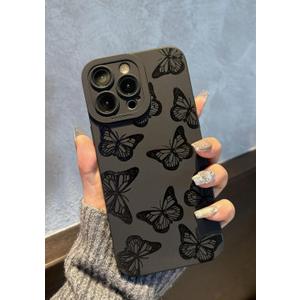 for iPhone 14 Pro Max Case 6.7 Inch 2022, Aesthetic Butterfly Print Phone Case for Women Girls Men, Silicone Protective Phone Cover for iPhone 14 Pro Max, Black Butterfly