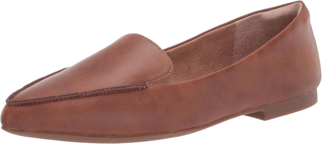 Amazon Essentials Women's Loafer Flat (8 Wide, Chestnut Brown Faux Leather)