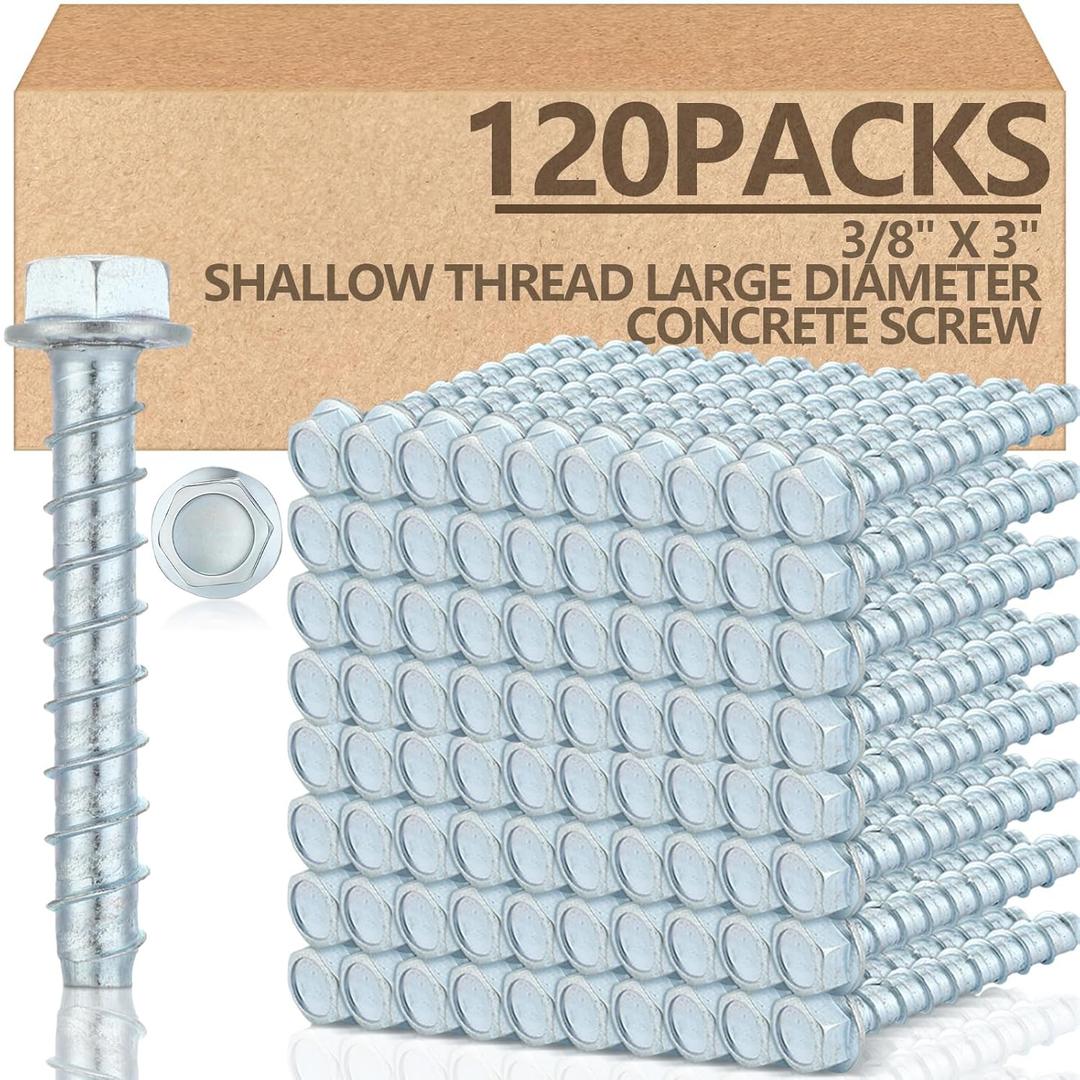 Tandefio 120 Pack 3/8" x 3" Concrete Screw Anchors Galvanized Large Diameter Heavy Duty Plated Concrete Anchors for Masonry Brick Anchoring Block Decking Framing Hex Drive