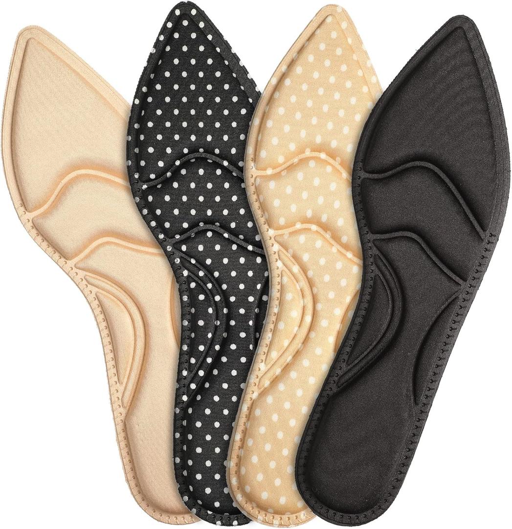 4 Pairs High Heel Insoles Breathable Shoe Pads 10.03 Inch Boot Inserts Foot Cushion Comfort Sponge Insert for Women Foot Pain, Arch Pain, Heel Sore, Loose Shoes(Classic Four Colors)