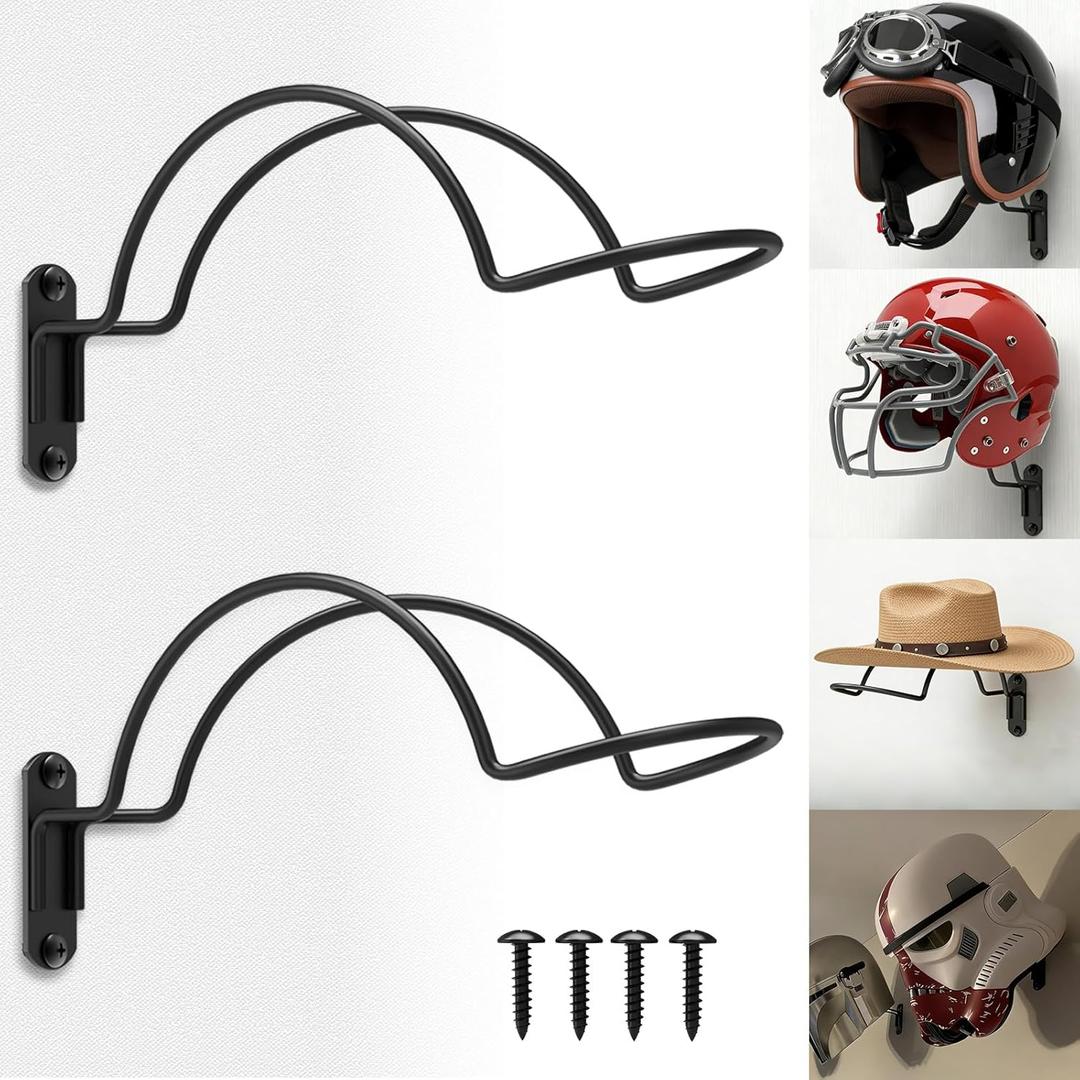 2 Pcs Wall Mounted Helmet Rack Storage Display Rack Hanger, Motorcycle Helmet Holder for Equestrian/Baseball/Iron Man/Scout Trooper/HockeyHelmetNo Helmet