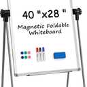 KIZZBY Double Sided White Board with Stand - 40" x 28" Portable Magnetic Flip Easel Whiteboard U-Stand Height Adjustable & 360° Rotation Dry Erase Board for Home Office Classroom