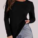 WIHOLL Long Sleeve Thermal Shirt for Women Light Fleece Tops Spring 2026 Crew Neck Casual Basic T-Shirts (Black, S)