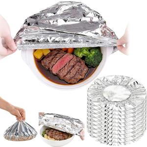 Reusable Aluminum Foil Food Covers, 50 Pcs Heat-Retaining Elastic Bowl Lids, Thickened Insulation Cover for Meal Prep, BBQ, Sandwich Wrap & Leftover Storage – Oil-Resistant & Stretchable