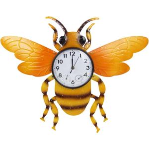 Unique Outdoor Clock Silent None-Ticking, Outdoor Wall Clock with Thermometer & Humidity, Waterproof Outside Clock for Patio, Living Room, Kitchen (Yellow Bee)