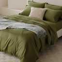 Double Stitch Cotton Tencel Duvet Cover - King Size Comforter Cover, Luxury & Soft Eucalyptus Lyocell Bedding Set for Hot Sleepers, Cooling, Smooth & Breathable, Button Closure, Olive Green, 106"x90"