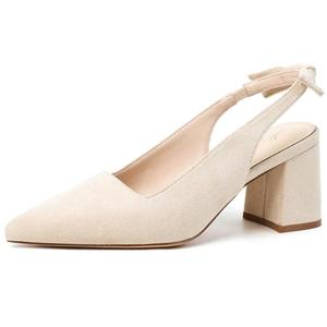 Mostrin Beige Block Slingback Heels for Women Nude Pointed Closed Toe Chunky Heels Bow Women's Pumps for Office Work Business Casual 36.5