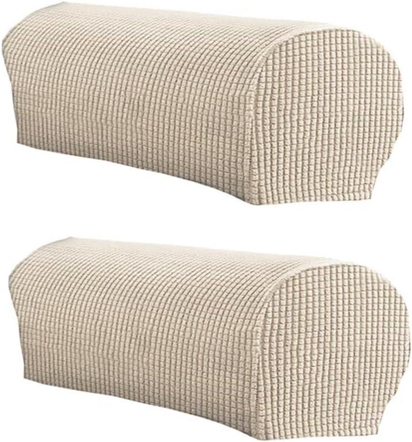 LINGXIYA Soft Stretch Plush Armrest Covers,Spandex Armrest Cover for Chairs/Sofas, Couch Arm Cover, Furniture Protector Armchair Slipcovers for Recliner, Set of 2 (Khaki)
