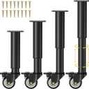 7-12 inch Metal Adjustable Furniture Legs with 2.36 inch Swivel Caster Wheels for Cabinet/Sofa/Bed/Dresser/Couch/Coffee Table,Heavy Duty Replacement Support Legs with Caster Wheels Set of 4
