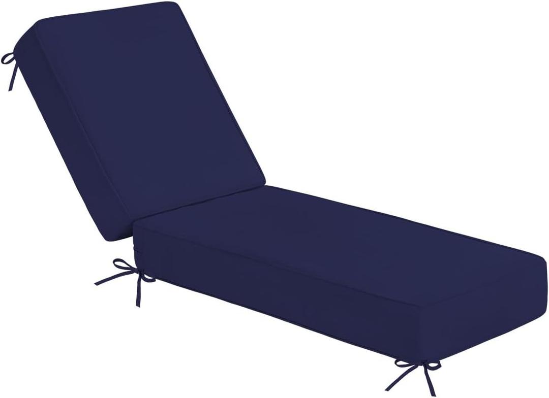 Sundale Outdoor Olefin Chaise Lounge Cushion, Water-Resistant Patio Lounge Chair Cushion, Thick Lounger Pad with 4 Straps Navy Blue, 72 x 21 x 6 Inches