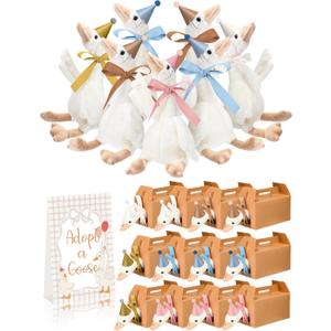 12 Set One Silly Goose Baby Shower Party Favors Swan Stuffed Animal Plush Toy and Mini Birthday Party Hats with Bow(Morandi Color)