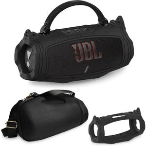 JCHPINE Silicone Cover and Hard Carrying Case for JBL Charge 6 Portable Bluetooth Speaker Accessories, Protective Cases for JBL Charge 6 AI Sound Bluetooth Speaker with Shoulder Strap (Black)