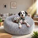 Dog Bed for Small Medium Large Dogs Cats, 20 inch Calming Washable-Round Cozy Soft Pet Bed for Puppy and Kitten with Slip-Resistant Bottom (light grey)