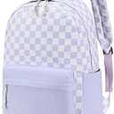 CAMTOP Backpack for Teen Girls Corduroy Bookbags Elementary Middle High School School Bag Lightweight Women Travel Casual Daypacks (Purple White Grid)