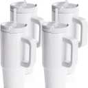 PYD Life 4 Pack Sublimation Tumblers 30 OZ with Removable Handle White Blanks Stainless Steel Cups Mugs with Lid and Plastic Straw for Tumbler Heat Press Sublimation Oven Printing