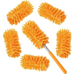 Microfiber Duster for Cleaning,6 Pcs Hand Washable Dusters with 11" to 29.5" Reachable Pole,Small Dusters for Cleaning Office Car Computer Furniture Sofa Ceiling Fan (Orange)