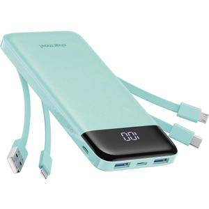 Portable Charger with Built in Cables, Portable Charger with Cords Wires Slim 10000mAh Travel Battery Pack 6 Outputs 3 Inputs 3A Fast Charging Power Bank for Samsung Google Pixel LG Moto iPhone iPad (Qing)