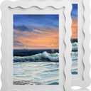 5x7 Wavy Picture Frame With Mat For 4x6, Wavy Edge Wooden Picture Frame with Real Glass - Wall Mount and Tabletop Display, White, 2 Pack