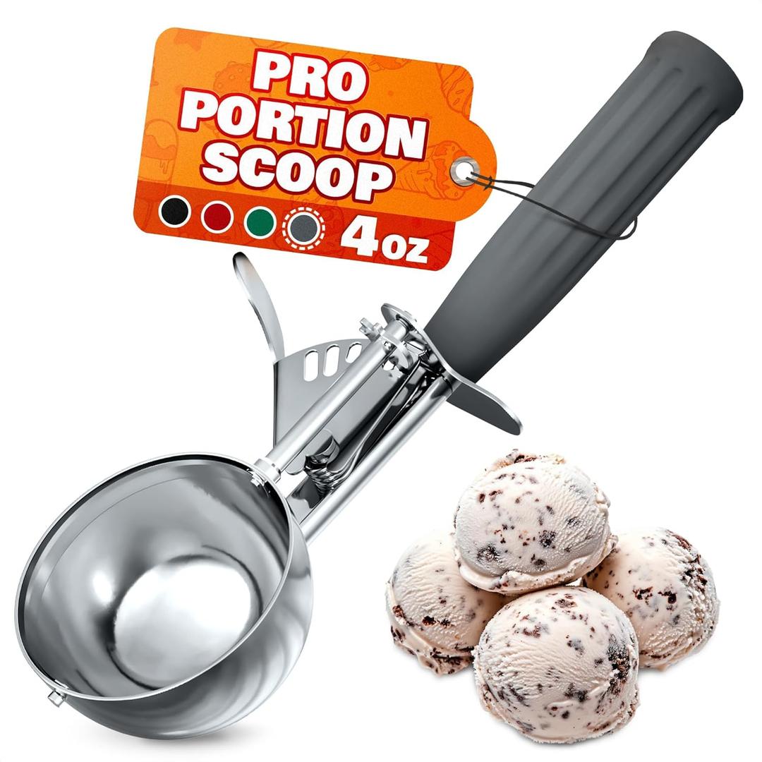 4 oz Ice Cream Scoop with Trigger Release #8  Stainless Steel Versatile Tool for Baking, Cookies & Desserts Spoons, Dishwasher-Safe, Ergonomic Design for Precise Culinary Portions for Dessert Lovers