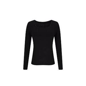 Womens Long Sleeve Shirts Crop Tops Fall Fashion Solid Square Neck, Black, Size L